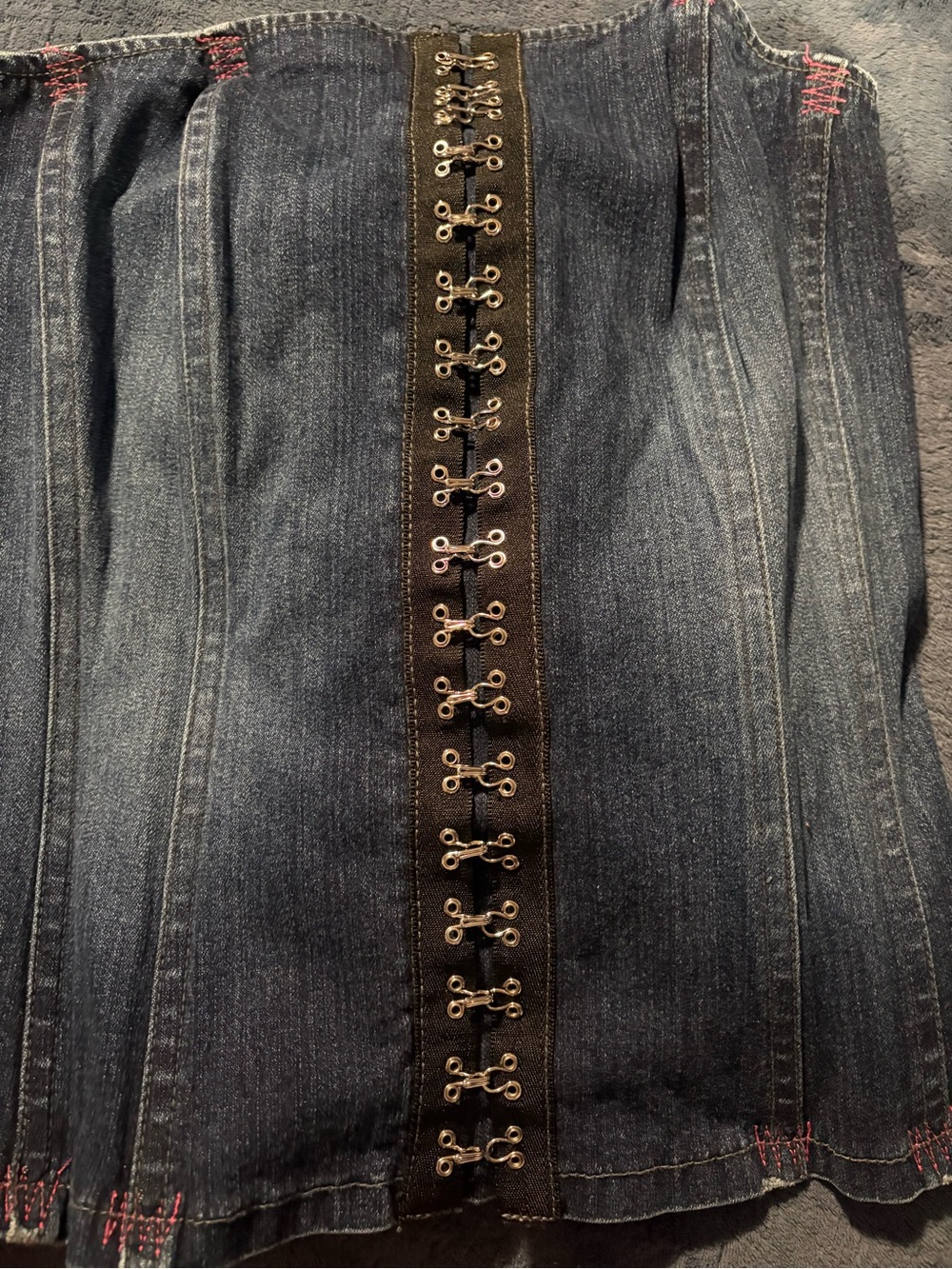Tripp NYC Denim Corset Top in Dark Blue with Black Trim - Picture 2 of 12